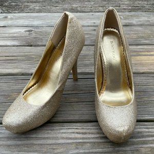 Bamboo Women Heels Shoes Pump Sparkling Gold Tone Vegan Sandal Size 7